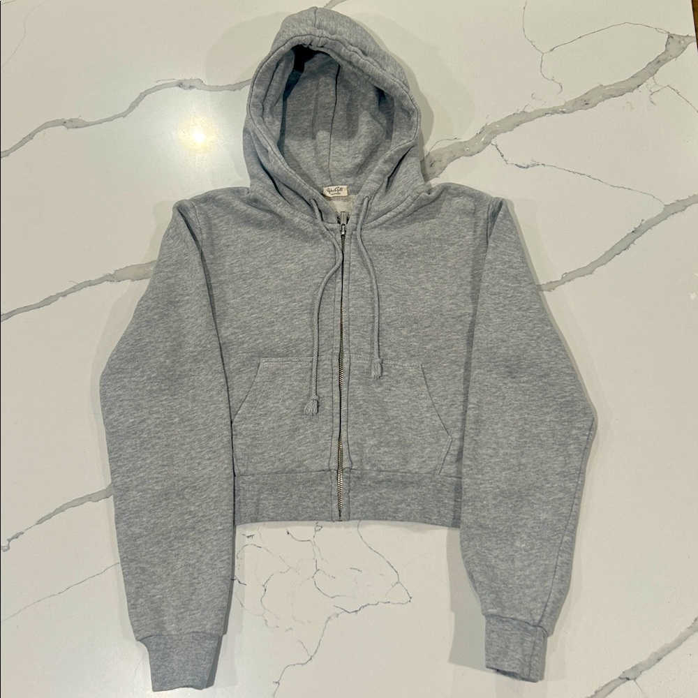 Brandy Melville Cropped Gray Zip-Up Hoodie